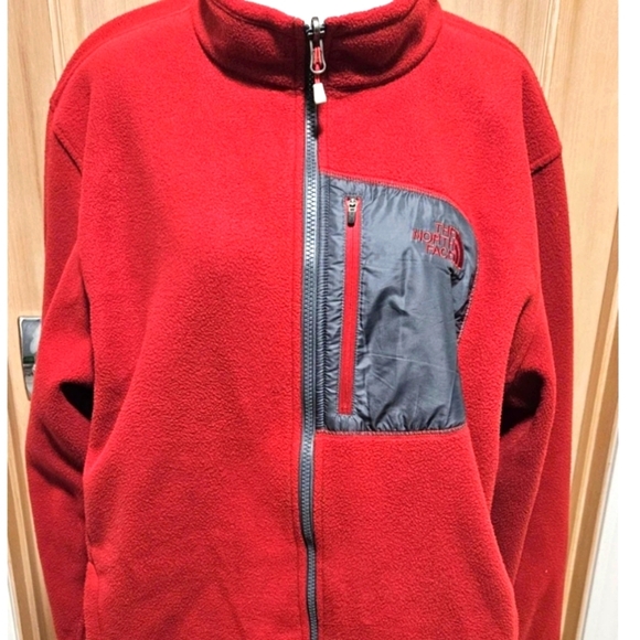 The North Face Plush Fleece Red Grey Casual Lightweight Full Zip Jacket Men's XL - Picture 1 of 4
